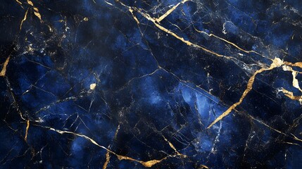 Leinwandbilder - Mesmerizing Marble Texture with Golden Veins and Cracked Patterns on Dark Blue Background  Luxurious Elegant and Sophisticated Abstract Wallpaper or Design Element