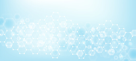 Poster - modern health care abstract background with lines, dots and hexagons. medical innovation banner temp
