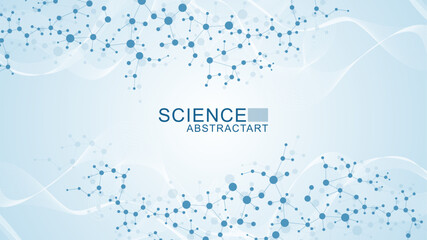Poster - modern abstract molecules structure for science or medical background. dna helix or atom visualizati