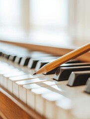 Aufkleber - Contemporary Music Education Visual Clean Piano Keyboard with Floating Notes and Textures - Enhancing Skill Development in Modern Learning Spaces for Creative Growth