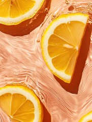 Poster - Citrus Splash Dessert Visuals Dynamic Lemon Slices in Rippling Water Art for Vibrant Food Branding and Culinary Creativity