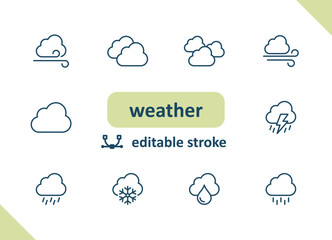 weather icons. weather forecast, meteorology, clouds, wind, rain, sunny vector icon set