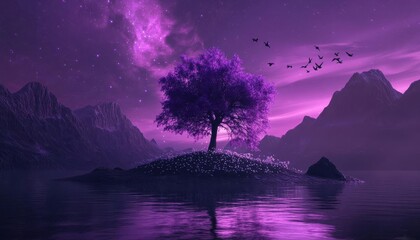 Poster - 3D render of purple northern lights