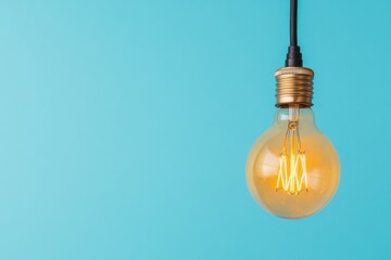 Fototapete - Contemporary Industrial Design Edison Bulb with Warm Glow on Minimalist Blue Background - Dynamic Ideation Tools for Innovative Business Strategies and Modern Workspace Aesthetics