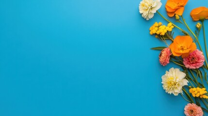 Leinwandbilder - Vibrant Floral Design Contemporary Bloom Arrangement on Bold Blue - Perfect for Event Decor, Visual Merchandising and Eco-Friendly Art Installations