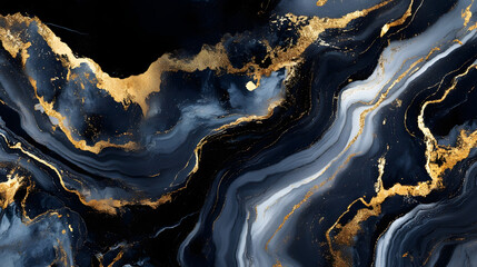 Leinwandbilder - Mesmerizing Marbled Masterpiece A Captivating Abstract Textural Odyssey Showcasing the Alluring Beauty of Nature s Geological Wonders in Magnificent Gold and Black Tones