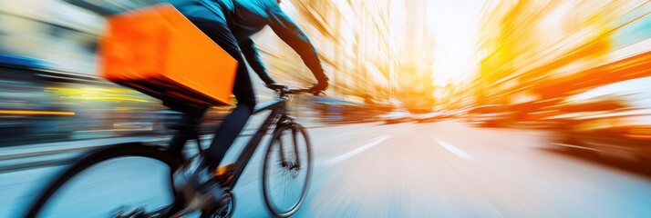 Poster - Urban Cyclist in Motion Vibrant Street of Cargo Bike Delivery - Last-Mile Logistics for Sustainable Urban Commerce and Efficient City Transport