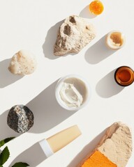 Poster - Minimalist Skincare Flatlay Natural Textures with Creams and Oils on Stone - Beauty Content for Eco-Friendly Wellness Brands and Digital Marketing Innovations