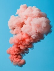 Fototapete - Vibrant Cloudscape Visualization Cotton Candy Smoke Plume in Crisp Blue Sky - Innovative Advertising and Digital Art for Creative Marketing Strategies