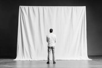 Poster - Monochrome Theater Curtain Classic Proscenium Fabric for Dramatic Event Design and Creative Stage Presentations - Visual Arts and Performance Venue Reflection
