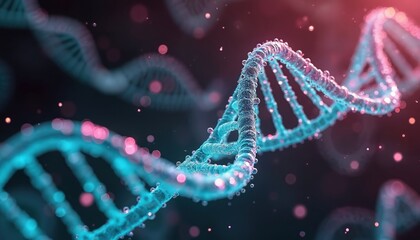 Aufkleber - Closeup of cell DNA molecular structure with science, medicine concepts. Blue deoxyribonucleic acid helix string diagram. Scientific research genetics engineering abstract background. Perfect for