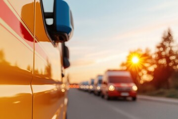 Poster - Minimalist Emergency Response Imagery Sunset Reflection on Ambulance in Motion - Urban Health Services and Crisis Management Visual Content for Modern Emergency Preparedness