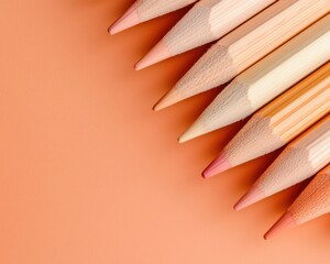 Aufkleber - Pastel Pencil Aesthetic Soft-Toned Wooden Pencils on Peach Surface - Essentials for Creative Education and Stylish School Supplies Merchandising