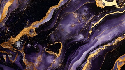 Leinwandbilder - Mesmerizing prismatic marble texture featuring flowing waves of amethyst and shimmering golden accents creating a captivating and dynamic abstract background perfect for luxury fashion