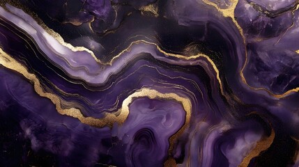 Leinwandbilder - Mesmerizing Swirls of Luxurious Purple and Gold Marble Texture   Abstract Digital Artwork with Captivating Fluid Patterns and Vibrant Colors for Premium Design and Decor