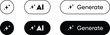 © hrh - AI generated icon. Artificial intelligence generate icon vector set. AI command prompt symbol button. Generate toggle. LLM magic stars. Chatbot assistant, record, Generative AI UI design bar