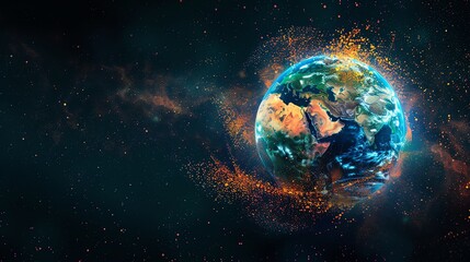 Poster - A digital rendering of the earth surrounded by swirling orange light.