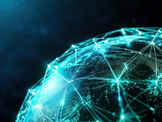 Fototapete - A vibrant 3D rendering of Earth connected by glowing digital networks
