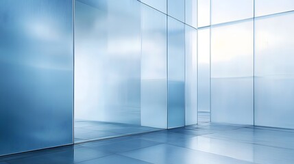 Aufkleber - Minimalist modern office or corporate workspace interior with full glass walls and panoramic city landscape view  Clean bright and airy ambiance with a serene calm and tranquil atmosphere