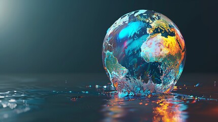 Poster - A digital rendering of the Earth with a grid pattern and lines and dots representing continents.