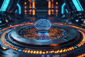 Aufkleber - Artificial intelligence brain floating over futuristic circuitry