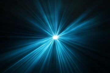 Aufkleber - Abstract blue light rays burst from center on black background.