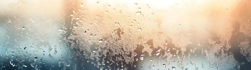 Aufkleber - Rainy day window with water droplets and glass reflection creating an abstract atmospheric and contemplative background  The blurred misty and hazy texture evokes a sense of tranquility and solitude