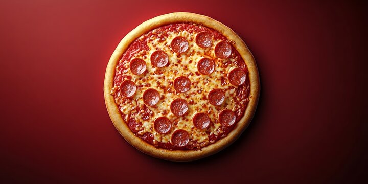 A pizza emoji isolated on a deep red background.