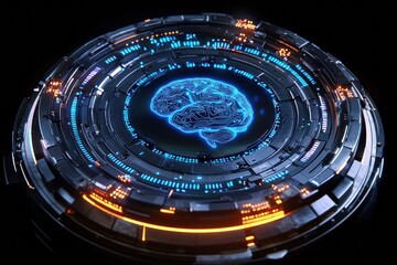 Aufkleber - Futuristic artificial intelligence processing unit showing hologram of human brain