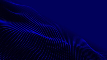 Poster - Technology futuristic digital flow seamless looping. Abstract glowing digital cyber waves made of particles and dots move on a blue background