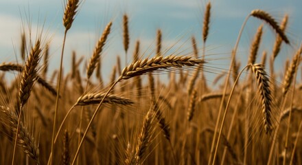  A serene wheat farm at sunset, with golden kernels glowing under the warm light, symbolizing abundance and natural beauty