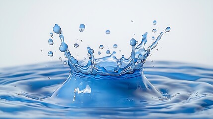 Fototapete - Splash of blue water forming crown shape, white backdrop shows fluid dynamics, great detail