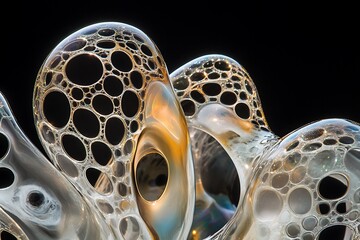 Poster - Abstract bubble structure with iridescent colors and organic forms.