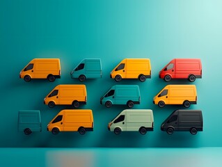 Poster - aerial drone footage showcasing the efficient choreography of delivery van formations within a moder
