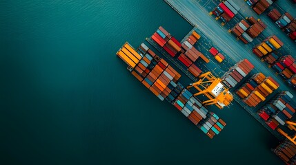 Poster - Aerial drone footage capturing the intricate choreography of a high tech port terminal