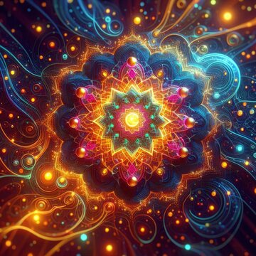 illustration of glowing liquid substance in hologram spectral color palette makes Ramadan card 3d . Generative Art