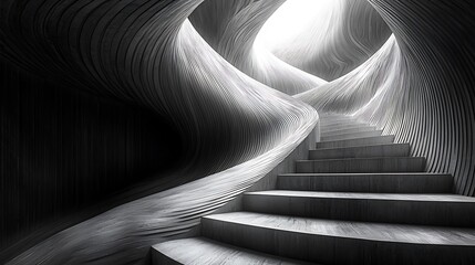 Aufkleber - Staircase leading upward in abstract tunnel with swirling lines, white light, and wood effect
