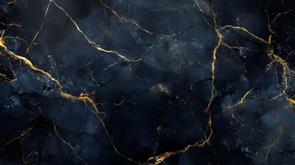 Fototapete - Stunning dark marble textured background with golden fractal patterns and intricate elegant luxury design  This digital image showcases the natural