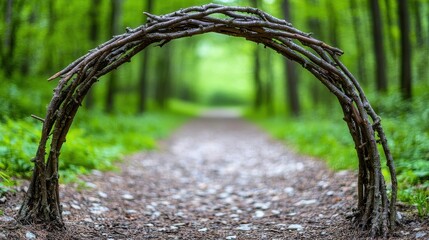 Aufkleber - Natural archway shaped by branches in the forest