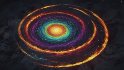 Wall Mural - a mesmerizing cosmic vortex, resembling a spiral galaxy seen from above. This vortex consists of layers of bright colors, including blue, purple, pink, and yellow, that rotate around a brightly