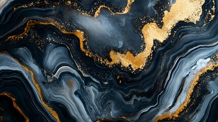 Leinwandbilder - Stunning swirling abstract agate mineral textured background in elegant gold blue and black tones with organic patterns and fluid luxurious design