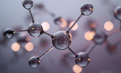 Poster - Medical research on molecular structures serves humanity through science and integrates future technologies into daily life, as depicted in a 3D neon illustration of a molecule model