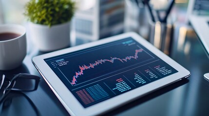 Poster - Market trends analysis on digital device office infographic professional close-up business insights