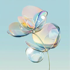 Poster - Liquid metal bubbles splash and merge in a futuristic 3D rendering, featuring an abstract, holographic gradient drop that morphs into a fluid shape