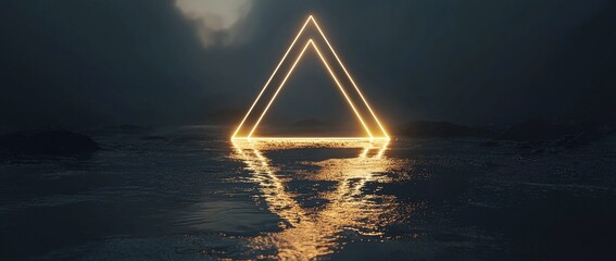 Poster - A 3D abstract neon background featuring blue and yellow square frames in sequence, with glowing light, incorporating holographic technology, ultraviolet spectrum elements, symbolizing digital file