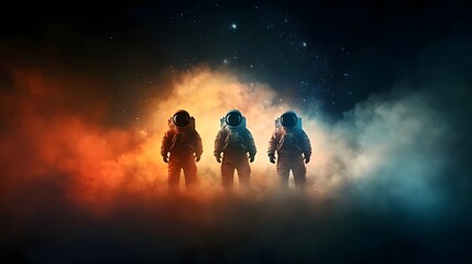 Poster - Astronaut Silhouettes Standing Tall and Proud Exploring the Infinite Depths of the Galaxy Surrounded by the Mesmerizing Glow of Stars Nebulae and Cosmic Mysteries