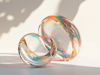 Poster - The image depicts a 3D crystal ball in pink and blue gradient colors, set against a white background with an abstract and glossy pastel finish in a 3D isolated rendering