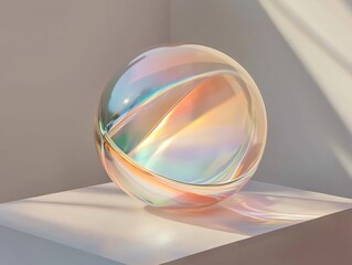 Poster - The illustration render showcases a 3D pink and blue ball with a crystal gradient, isolated on a white background and characterized by its abstract, bubble-like, and glossy pastel appearance