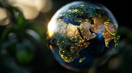 Poster - the planet earth is represented as a detailed virtual world made up of a technological structure of 