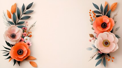 Poster - Beautifully arranged symmetrical bouquet of blush pink peonies and delicate wildflowers against a soft watercolor inspired background  This floral composition exudes a romantic